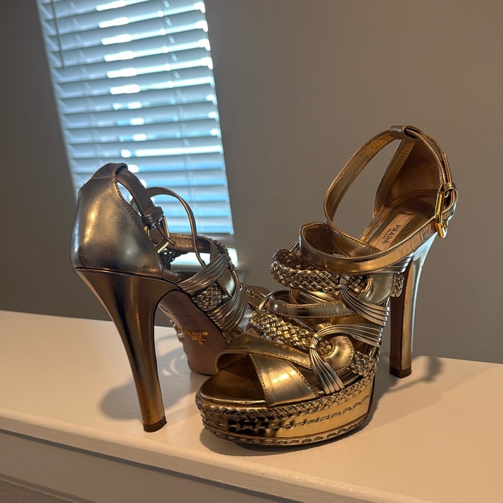 Prada Metallic Platform Sandals Braided Detail